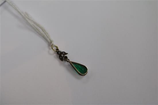 An Edwardian emerald and diamond set drop pendant, 22mm.